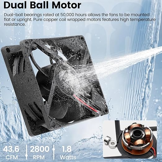 GDSTIME 80mm x 25mm 12V IP68 Waterproof Exhaust Fan Small Brushless DC Cooling Computer Case Fan 2 Pin Dual Ball Bearings for RV Fridge Ventilation, 2 Pack