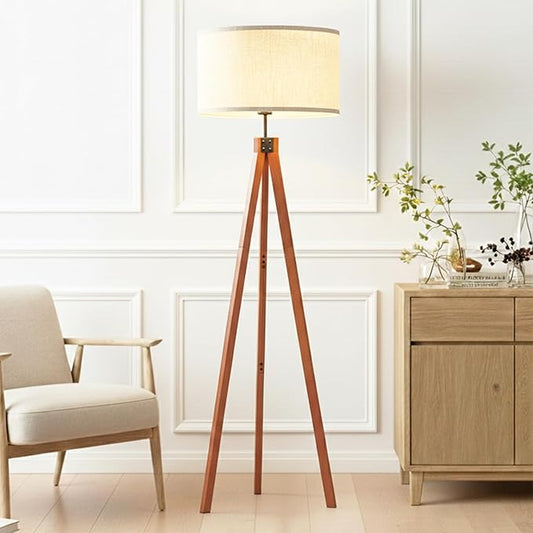 Brightech Eden Tripod Floor Lamp, Dimmable Standing Lamp with Solid Wood Legs for Bedroom Reading, Tall Tree Lamp for Offices, Modern LED Lamp for Living Rooms, Great Living Room Decor - Havana Brown