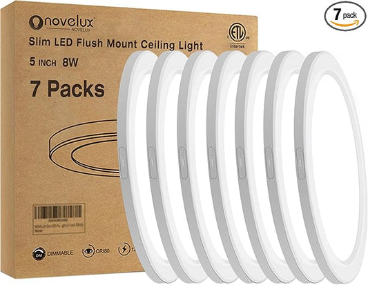 5.4" Flush Mount Ceiling Light Dimmable with ETL CERT, 5000K White LED Ceiling Lights Ultra Thin Round Ceiling Light Fixture for Bedroom, Bathroom,Kitchen, Hallway,Basement,Closet,7Pack