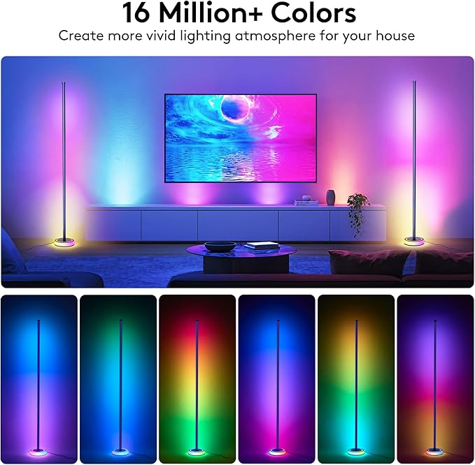 59" Smart LED Corner Floor Lamp, RGBICW Color Changing Ambient Lighting, App Control Music Sync Mood Light, Modern Dimmable Room Decor for Bedroom, Living Room, Gaming Setup, Blue