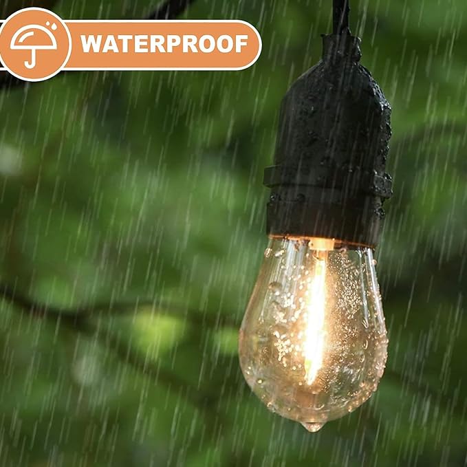 48-Pack LED Outdoor String Light Bulbs, Waterproof S14 Replacement Bulb, E26 Base, 1W 120V, 2700K Warm White