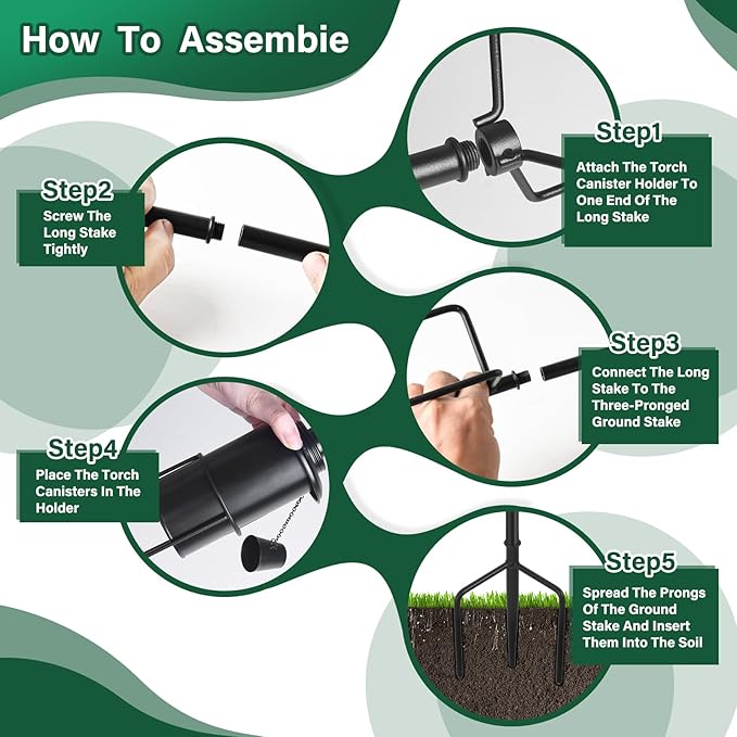4 Pack Garden Torches, 16 oz Metal Torch for Outside with 3-Prong Grounded Stake, Outdoor Decorative Citronella Torches, 59 inch Garden Décor Torches