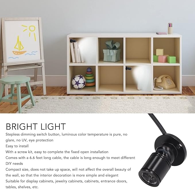 Zerodis 5V Mini Spot Lights Bright USB Dimmable LED Spotlight Spot Lights Indoor Accent Lighting with 6.6ft Cable Modern Spotlight for Showcase Jewelry Cabinet Porch (Positive White Light 6000K)