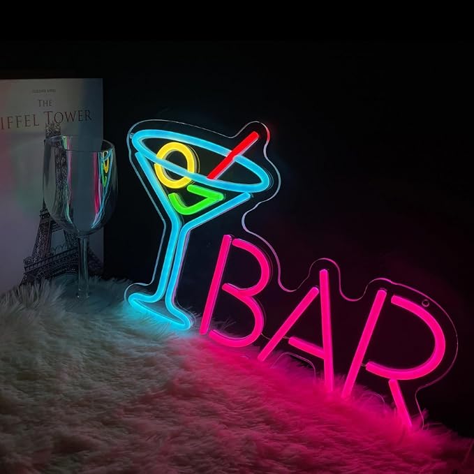 Neon Bar Sign - USB-Powered Blue Bar Wall Decor for Home Bar, Man Cave & Gaming Room, Multi-Scene LED Lighting with 3D Effects