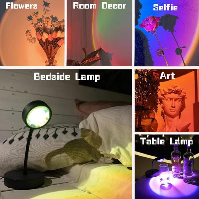 Sunset Lamp Projector Led Lights for Bedroom Night Light RGB Lights Sun Sunlight Sunrise Lamp 10w 360° Rotation Mood Lighting Home/Room Decor Gifts for Women,Desktop Multicolor