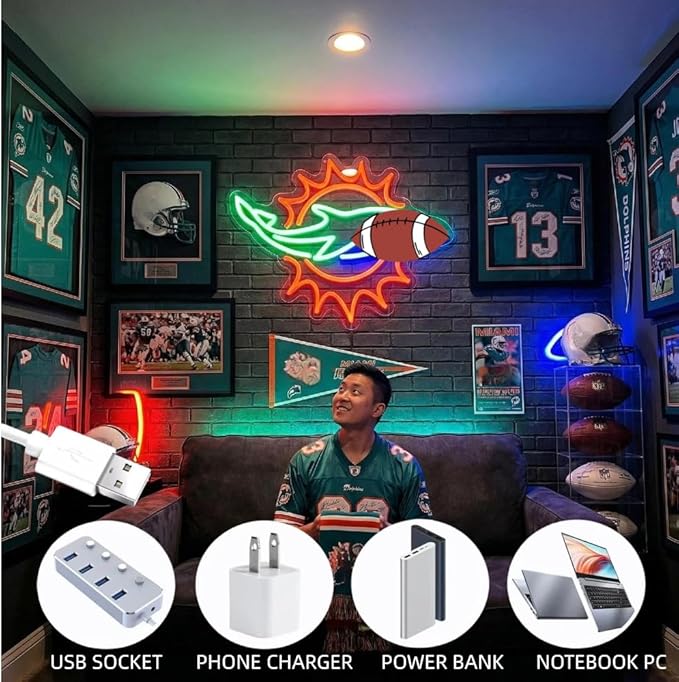 Football Neon Signs for Wall Decor, Football Team Dimmable Neon Sign Light, Led Neon Light for Man Cave Decorand Sport Fans, Birthday Gifts Bedroom Party Club Bar Dorm