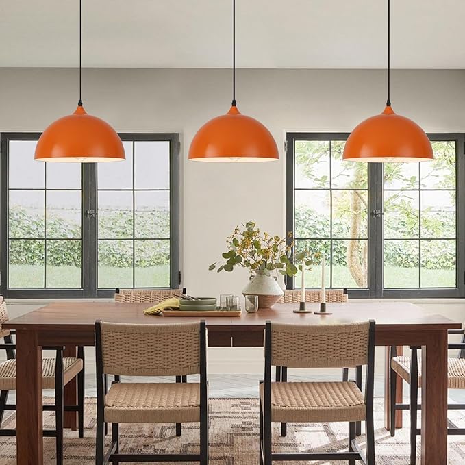 Orange Pendant Lights, 11.8" Kitchen Pendant Light 3 Pack, Industrial Pendant Light Fixtures for Kitchen Island, Farmhouse Pendant Lighting for Bedroom, Living Room, Cafe, Bar, Hallway