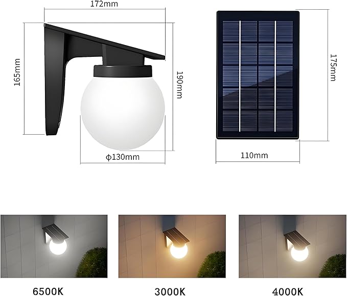 Solar Porch Lights Outdoor, Dusk to Dawn Solar Wall Lights Outdoor Ip65 Waterproof, 3 Color, 3600mAh Wall Lanterns for Patio, Garage, Entryway, Garden