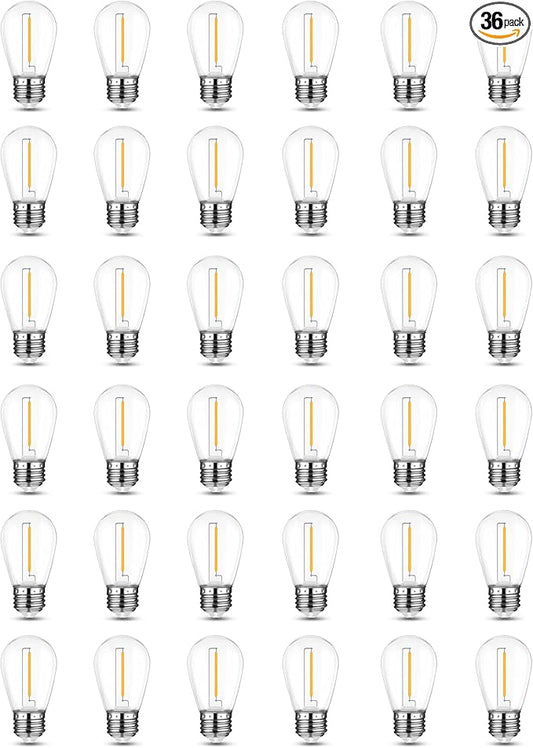 Mlambert 36 Pack LED String Light Bulbs,Shatterproof Outdoor String S14 Replacement Light Bulbs 2700K,Waterproof 1W LED Equal to 11W,Not Solar