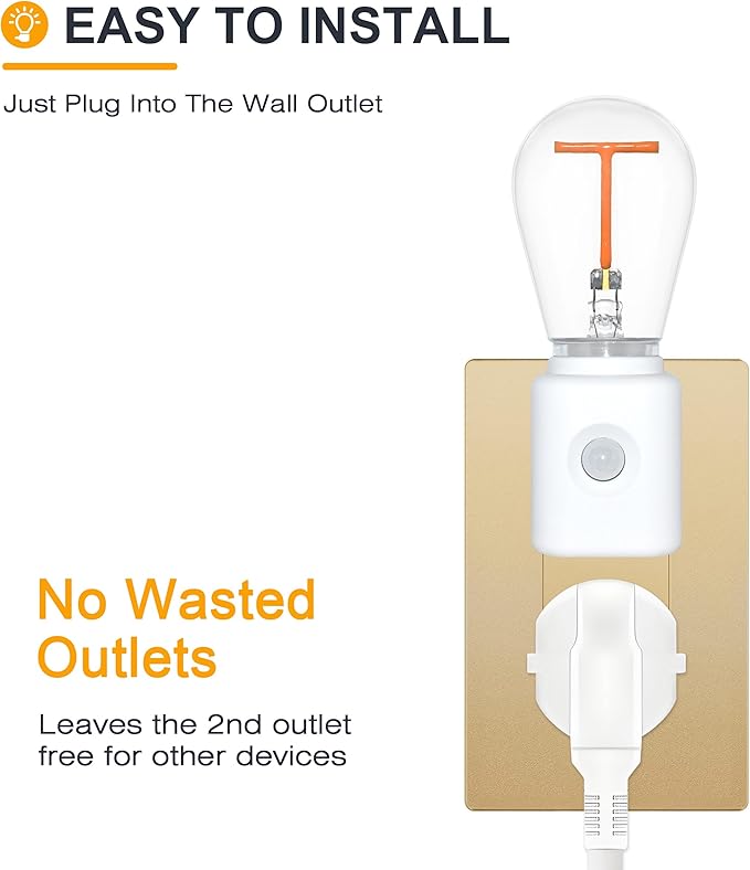 Motion Sensor Night Light, Dimmable Night Lights, 2200K Amber Warm, Plug-in Motion Sensor Light for Kids Room, Bedroom, T-Type, 1-Pack