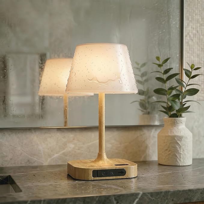 Outdoor Table Lamp - 8000mAh Cordless Rechargeable Battery,Dimmable LED Display Touch Lamp for Camping Patio and Bedroom (Wood Grain)