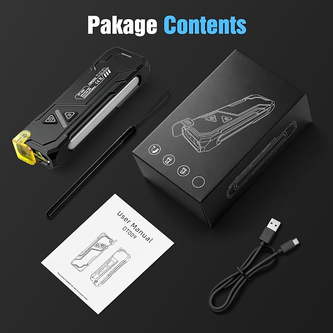 EDC Rechargeable Flat Flashlight 1000 Lumens White LED/UV/RGB Ambient Signaling Flashlights, Magnetic Clip on Pocket Light for Outdoors, Emergency, Working (1, Black, Compact)