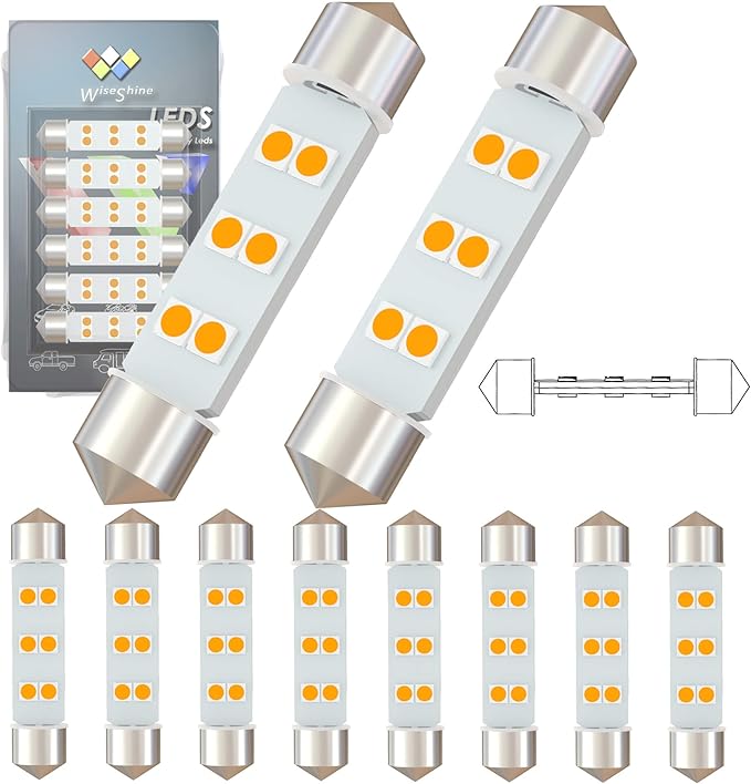 360 deg DC 12V 44mm 578 LED Festoon Bulb 569 211-2 212-2 LED Bulbs Gold Amber for Automotive Interior Dome Door Trunk Lights (Pack 10)