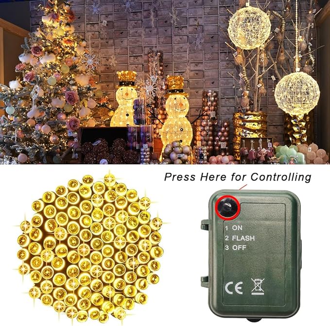 String Lights Battery Powered, 2 Pack Total 33 FT 100 LED Christmas Lights Indoor Outdoor Decoration, Twinkle Fairy Light for Classroom Dorm Xmas Tree Decoration, Warm White