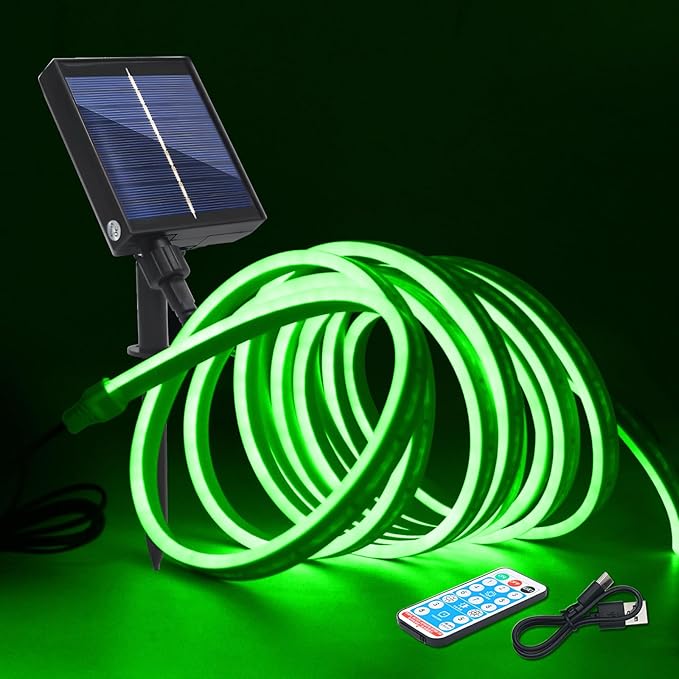 KISUFU 12V COB Led Strip Lights with 1.2W USB Controller Support Solar Panel, IP68 Waterproof Flexible 320 LEDs/m LED Tape Lights for Courtyard Garden Eaves Decoration Outdoor Party Decoration.