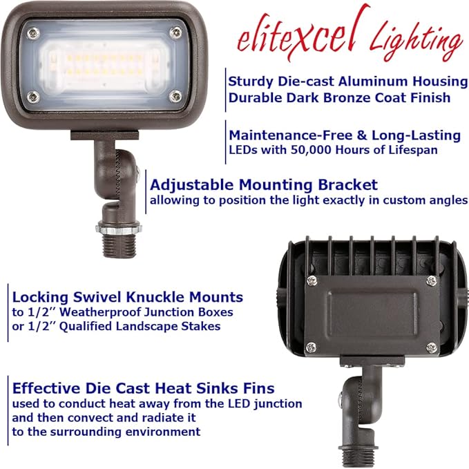 LED Flood Light Outdoor, Gen2 15W Landscape Tree Lights, 1370 Lumen 50W Replacement Waterproof Backyard Security Lights, 3000K Warm White, 1/2" Knuckle Mount, 120-277V and 5 Year Warranty