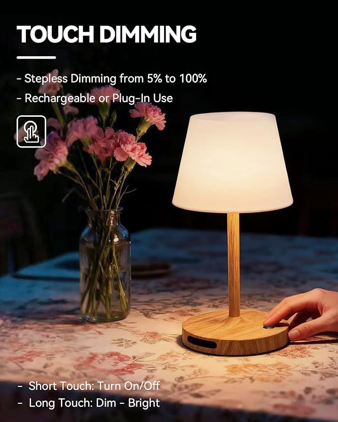 Outdoor Waterproof Shower Lamp, 8000mAh Cordless Rechargeable Table Lamp with Touch Dimming, IP65 Wireless LED Night Light for Patio, Camping, Bathroom, Restaurant & Kitchen