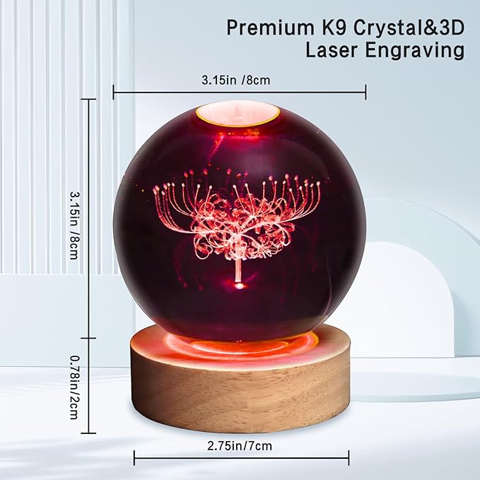 3D Flower Crystal Ball Lamp,3.15inch Multi-Color Changing Bedroom Decor Night Lights,Christmas Birthday Gifts for Boys, Girls