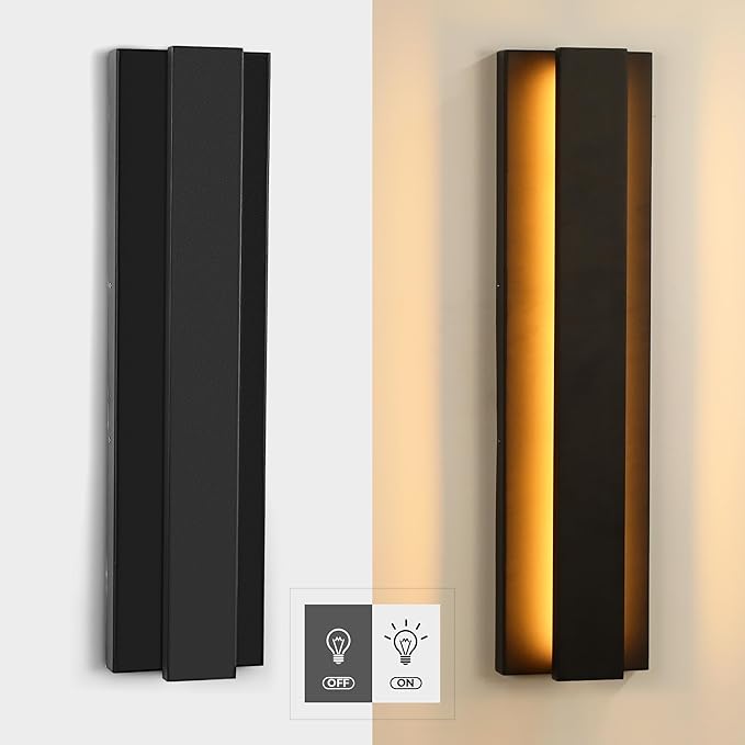 LamQee 18.5 Inch Modern Outdoor Wall Lights Exterior Lighting Fixtures, 3000K 12W LED Contemporary Outdoor Wall Sconce, Matte Black Outside Wall Mount Lights for House Garage Porch Patio Front Door