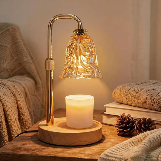 Candle Warmer Lamp with Timer & Dimmer, Adjustable Height Flower Candle Warmer for Jar Candles, Flameless Wax Melter with 2 Bulbs, Home Decor, Christmas, Birthday, Valentine's Gift for Women (A1-Gold)