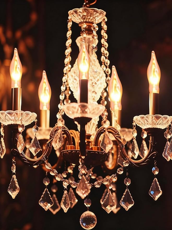 Halloween Flicker Flame Light Bulbs, Crystal Clear Flame Tip Candelabra Bulbs, Flickering Replacement Bulbs Dances with Orange Flame, 120 Volt, 1 Watt, E12 Candelabra Base, 12 Pack