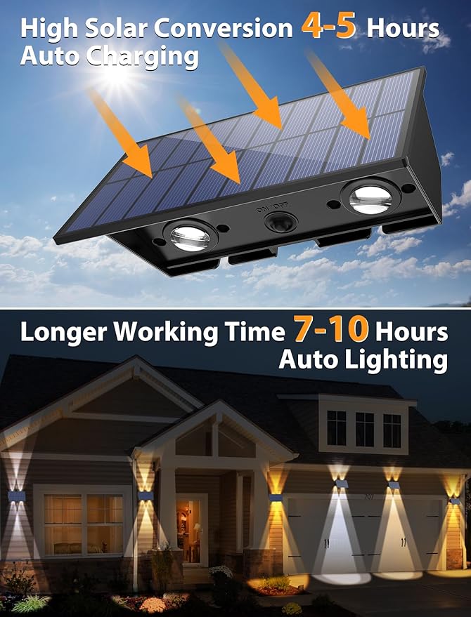 Solar Fence Lights,8Pack Solar Lights Outdoor 2700/4500/6000K 3 Mode Up & Down Solar Wall Lights Waterproof 100 Lumens Solar Powered Fence Light for Backyard/Pool/Railing/Patio/Porch/Step