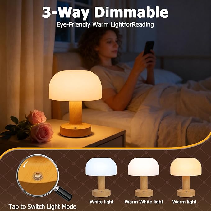 Waterproof Shower Lamp Cordless Rechargeable Mushroom LED Light, IP65 Waterproof Bathroom Lamp Portable Touch Light for Shower, Shower Light Bathroom Bathtub Decor Indoor Outdoor Use