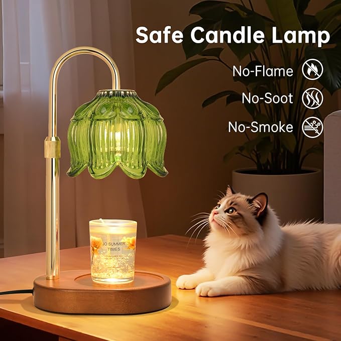 Candle Warmer lamp with Timer Dimmer,Electric Candle Warmer, Vintage Flower Lotus lamp,Compatible with Various Candles, Gifts for Mom Women,Candle Lamp for Bedroom Home Decor (Flower lamp-Green)