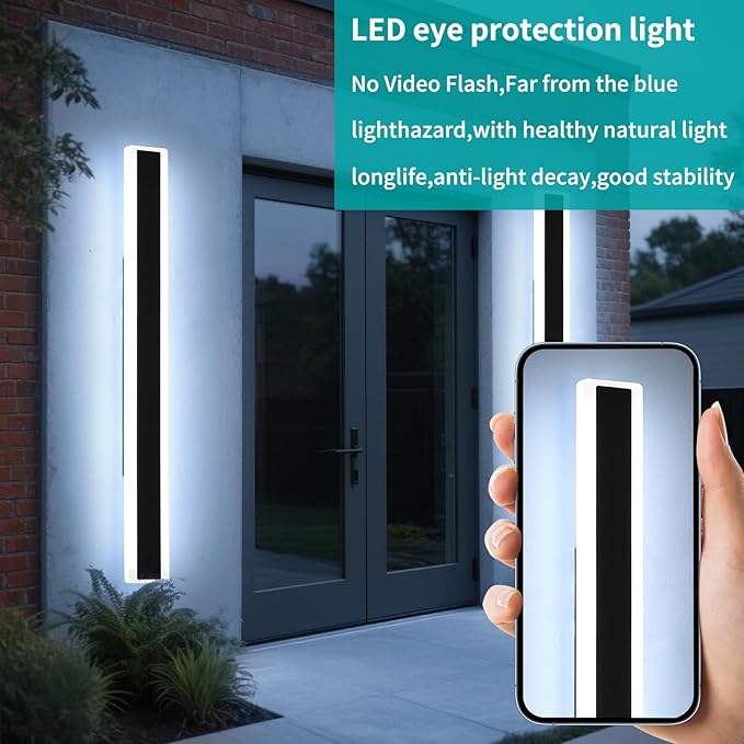 Mikeru 2Pack 70.8inch Long Led Wall Light, 6000k Cool White Modern Outdoor Wall Light Ip65 Waterproof Black Acrylic Porch Exterior Lighting Fixtures, Exterior Wall Mount Lights