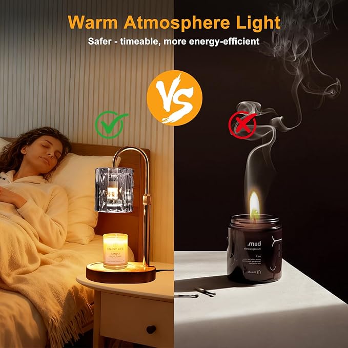 Candle Warmer Lamp with Timer and Dimmer 4-Level Dimmable Flower Light Heat Lamp for Jar Candles Adjustable Height Modern Cute Home Decor for Living Room Bedroom(Gold) (Silver-Square)