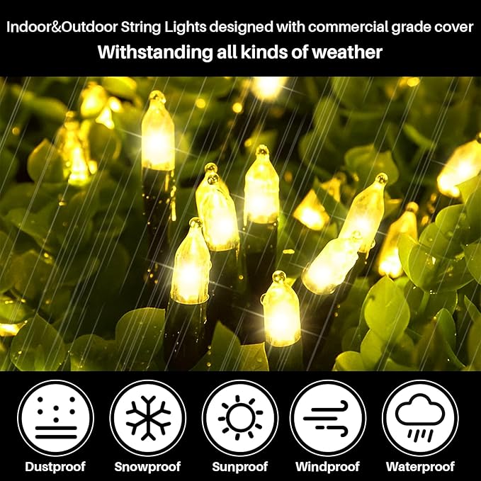 LAMPHOME Yellow Easter Lights, 32.5FT 100 LED Mini String Lights with 16 Light Modes, Yellow Fairy Lights Plug in for Outdoor Xmas Trees Garland Wreath Holiday Easter Decorations