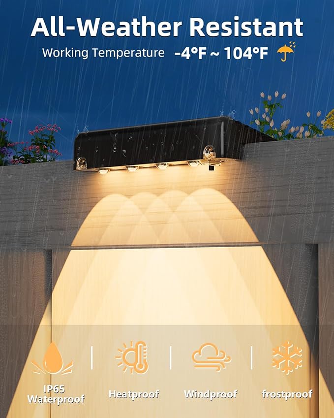 VOLISUN Solar Deck Lights 8 Pack, Warm White Glow LED Large Size Lamp, IP65 Waterproof Step Lights Outdoor for Deck, Step, Fence, Railing, Wall and Stairs (Black)