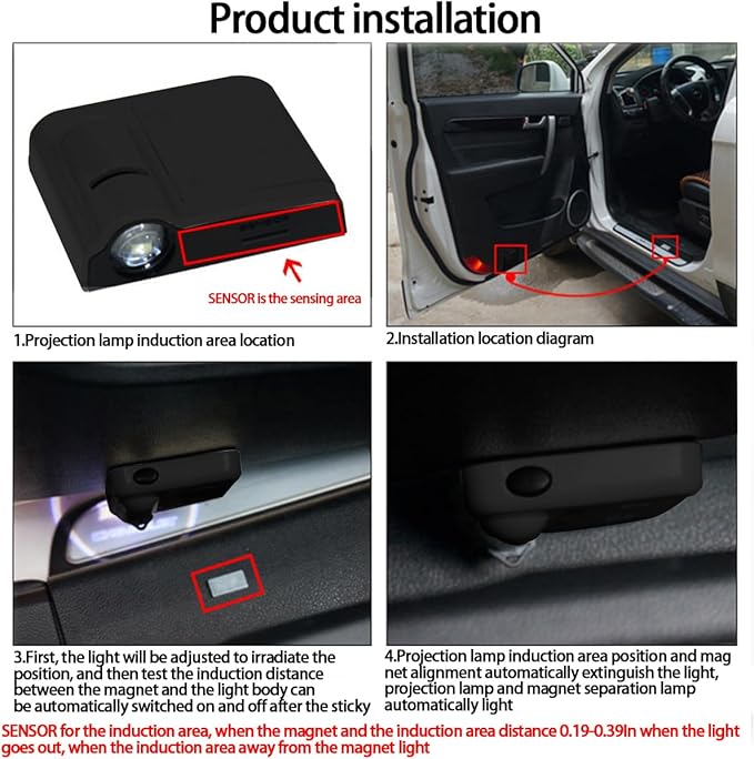 2Pcs Universal Car Door Lights Logo Projector, Auto Door Projection Wireless LED Welcome Courtesy Light, Welcome Ghost Shadow Lamp Vehicle Accessories Fit for Most Cars (Style F)