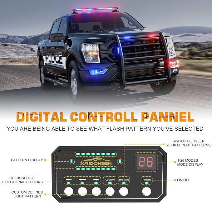 XRIDONSEN 37 inch 104 LED Roof Top Police Lights Red Blue Magnetic Police Light Bar Emergency Strobe Lights Warning Hazard Flashing Safety Traffic Advisor for Law Enforcement Vehicles Truck Pickup SUV