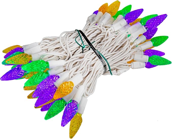 ‎‎‎Novelty Lights 24FT 70 LED C6 LED Mardi Gras String Lights, Outdoor Christmas Tree Commercial Grade LED String Lights, Christmas Lights Outdoor Tree Decorations Outdoor (Yellow/Purple/Green)