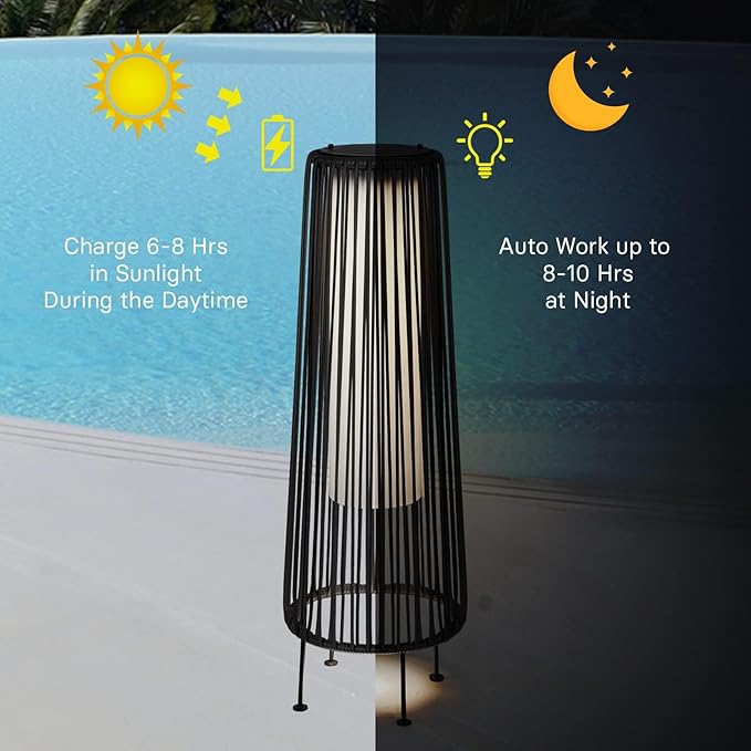Grand patio Outdoor Floor Solar Light 2-Pack, Wicker Solar Patio Lamp Waterproof Outside Deck Lamp for Porch, Yard, Garden, Lawn Decorations - Dark Brown, Gordes 2 PCS