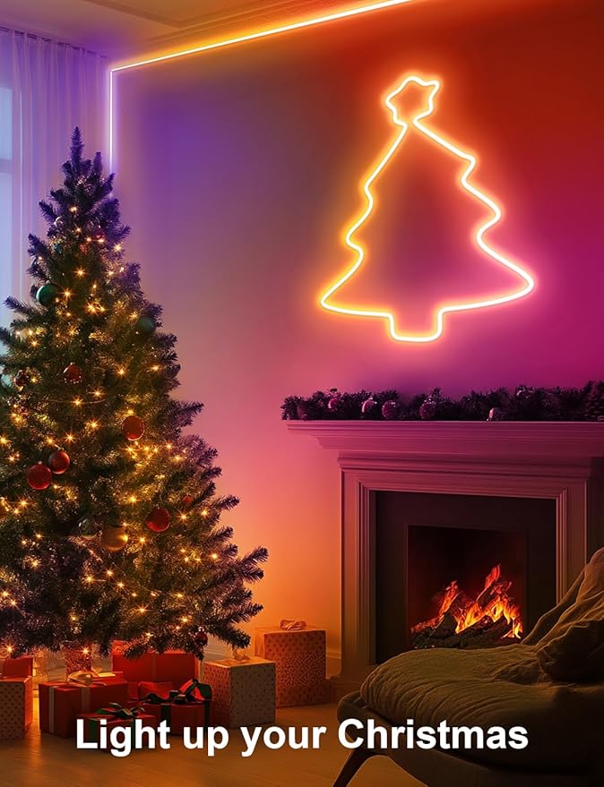 RGB+IC Neon Rope Lights, 16.4 ft Smart LED Rope Light with Music Sync, Works with Alexa, Google Assistant, Custom DIY Flexible Neon Strip Lights for Bedroom, Wall Decor (2.4G WiFi Only)