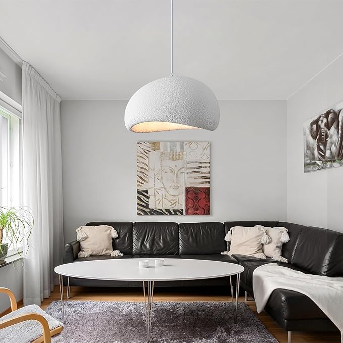 15.7 inch Wabi Sabi Pendant Light Modern Japanese Ceiling Fixture for Dining Room Kitchen Island Hallway, White E26 Base Hanging Lamp (40cm/15.7in)