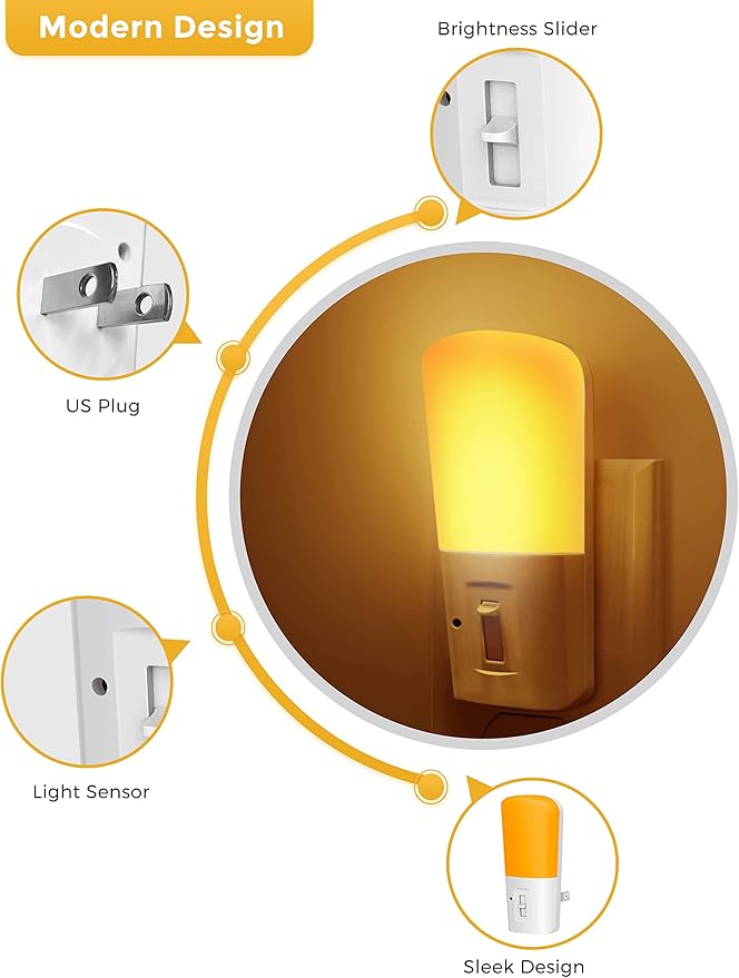 L LOHAS LED Amber Night Light, Dimmable Plug in Yellow Night Light with Dusk to Dawn Sensor, Kids Night Lights for Bedroom, 5-80LM Suit for Nursery, Hallway, Stairway,Bedroom, Bathroom, 2Pack