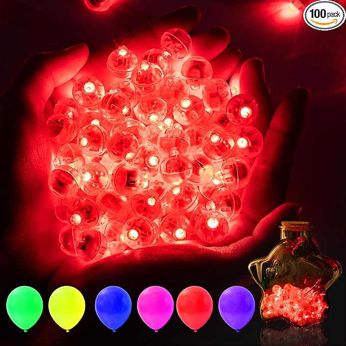 AIKEI 100pcs LED Balloon Lights, Red Mini Balls Lights,Long Standby Time Waterproof for Halloween Valentine's Day Wedding Paper Lantern Birthday Party Decoration
