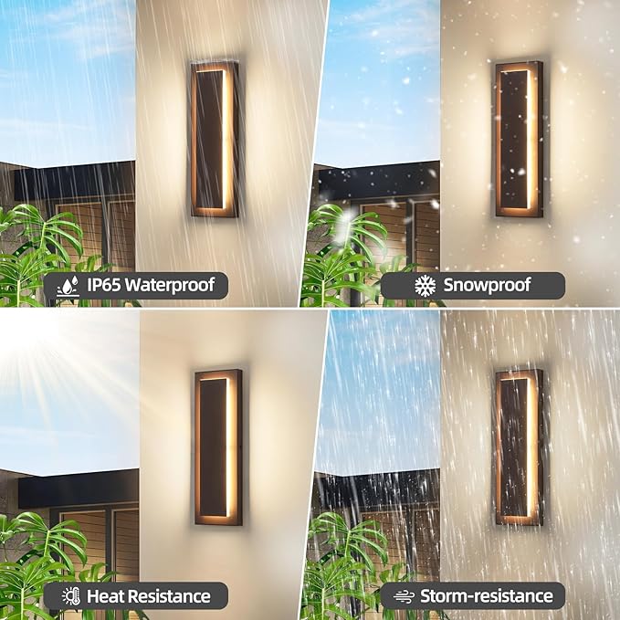 15.7'' Modern Exterior Outdoor Wall Light,Led Porch Front Door Lights Outdoor Wall Sconce,Brown Exterior Light Fixture,Long Brown Outside Sconces Wall Lighting Indoor 3000K 12W 2 PCS