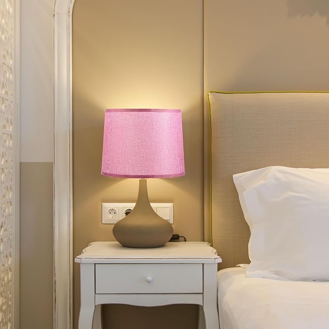 PATIKIL Lamp shades for Table Lamps Set of 2, 11.4" Top x 12.6" Bottom x 9.8" High Drum Lamp shades for Floor Lamps Medium Linen Lampshade Easy Assembly for Lamp Replacement, Pink