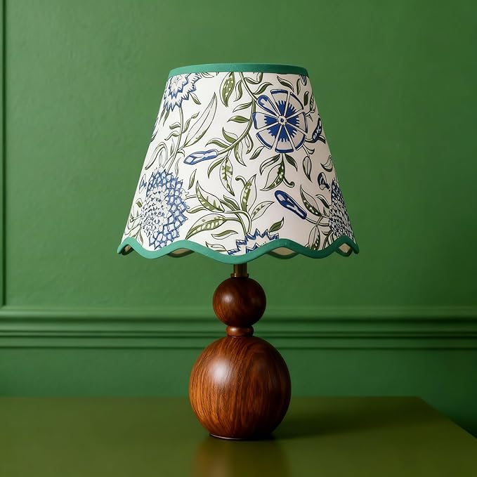 Scalloped Lamp Shades Set of 2, 5" Top x 9" Bottom x 7" Slant Chandelier Shades Green Scallop Lampshades for Vintage Farmhouse Table Bedroom Home Decor