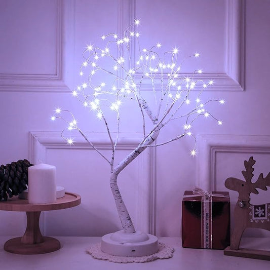 108 LED Birch Tree Lights 20 Inches Artificial Tabletop Fairy Tree Lamp Eight Lighting Modes USB or Battery Operated with Timer Decor for Bedroom Living Room Wedding Christmas Easter (White Light)