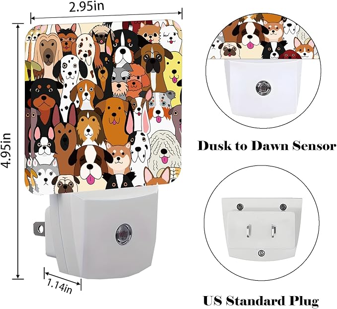 Cute Dog Night Light,Plug Into Wall Decor for Stairway,Hallway,Kitchen,Dusk to Dawn Sensor Nightlights for Boys/Girls/Women/Men Room Gifts