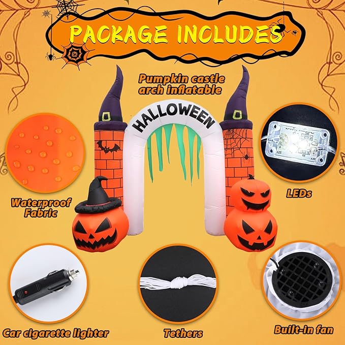 6 FT Halloween Inflatable Trunk or Treat Car Decorations Pumpkin Castle Arch Outdoor Decors Halloween Blow Ups Archway with Build-in LEDs Inflatable Pumpkin Castle for Outside Yard Garden Lawn Decor