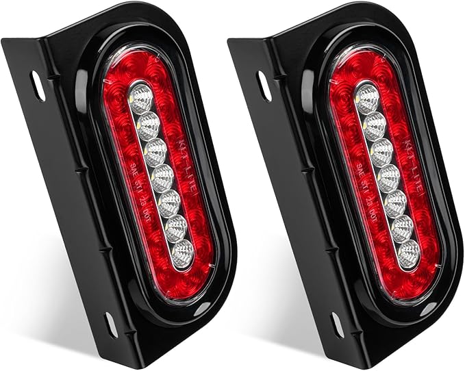 Cyfie LED Trailer Light Boxes, 2PCS 6 Inch Oval Tail Lights Waterproof Brake Stop Turn Reverse Back Up Side Marker Lights with Flush Mount Grommets Mounting Brackets for Truck RV Boat Bus Tractor