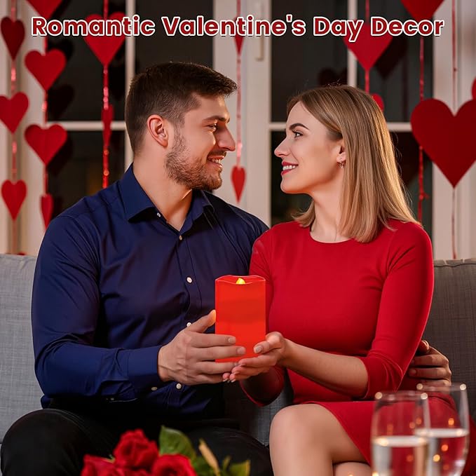 Flameless Candle Heart Projector Light,Valentines Day Decorations Candles Lamp with Romantic Red Heart Projector Lights, LED Candle with Remote and Timer for Girl Women Mom (Red - Heart)