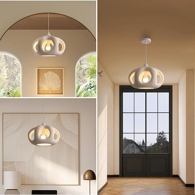 JAYMP Hollow-Out Shape Pendant Light Fixture for Dining Room Kitchen Island Hallway Restaurant Modern Hanging Lamp E26 Base Japanese Style Lighting Fixture, 1 Pack, Matte White, 40cm/15.7in