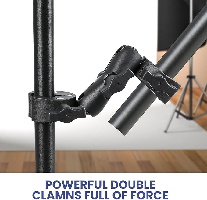 Double Ball Head Camera Clamp - Adjustable Mounting Bracket with Pliers-Style Grips for Photo Studio Equipment, Light Stands, Reflectors, Monitors, and Golf Cart Crossbars（6-9inch）